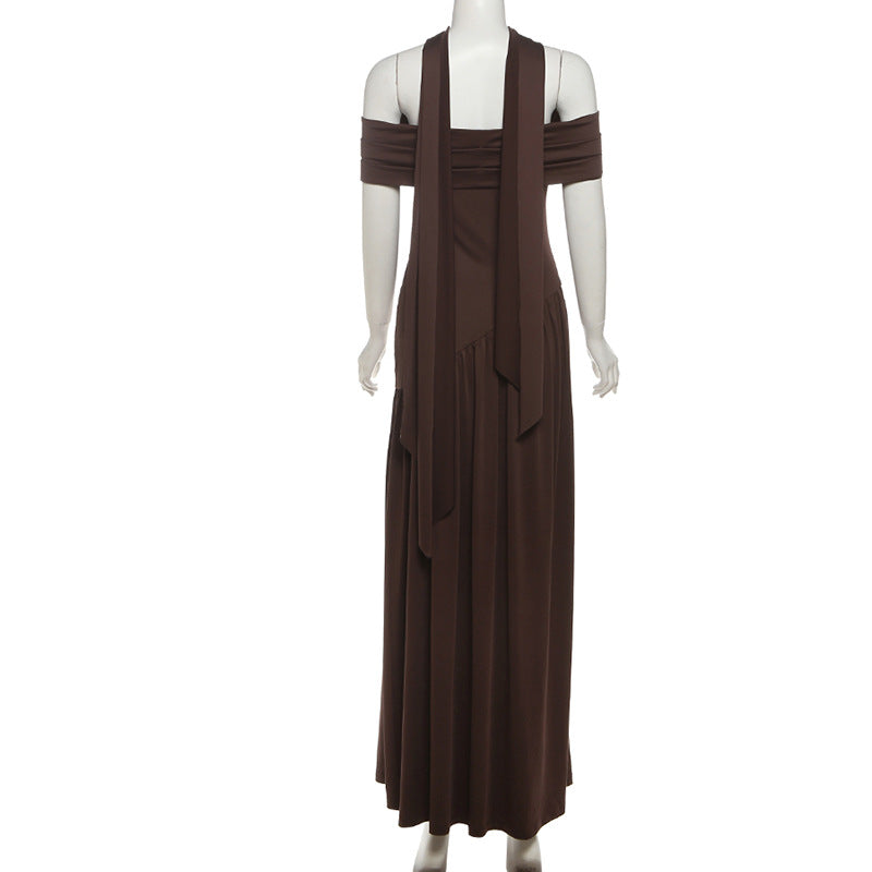 Robe Amira à col foulard fendue et dos nu