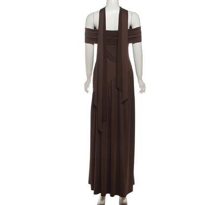 Robe Amira à col foulard fendue et dos nu