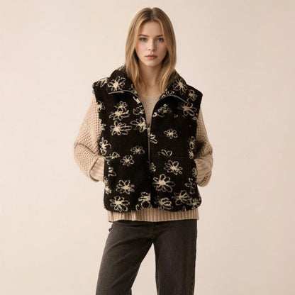 Gilet Sefira à fleurs en peau lainée