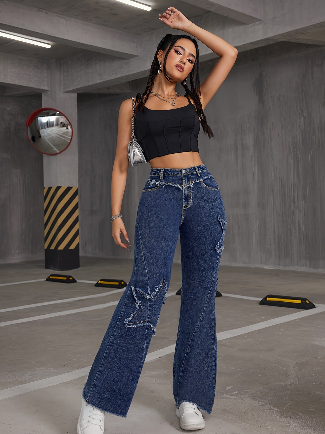 Pantalon en denim effiloché taille haute Ayola