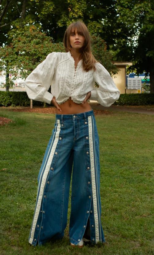 Pantalon en denim à jambes larges et color-block Zyara