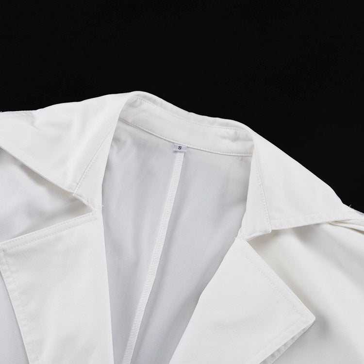 Simple Office Long Trench Coat Women Collared Long Sleeve Cardigan Tie Front Top