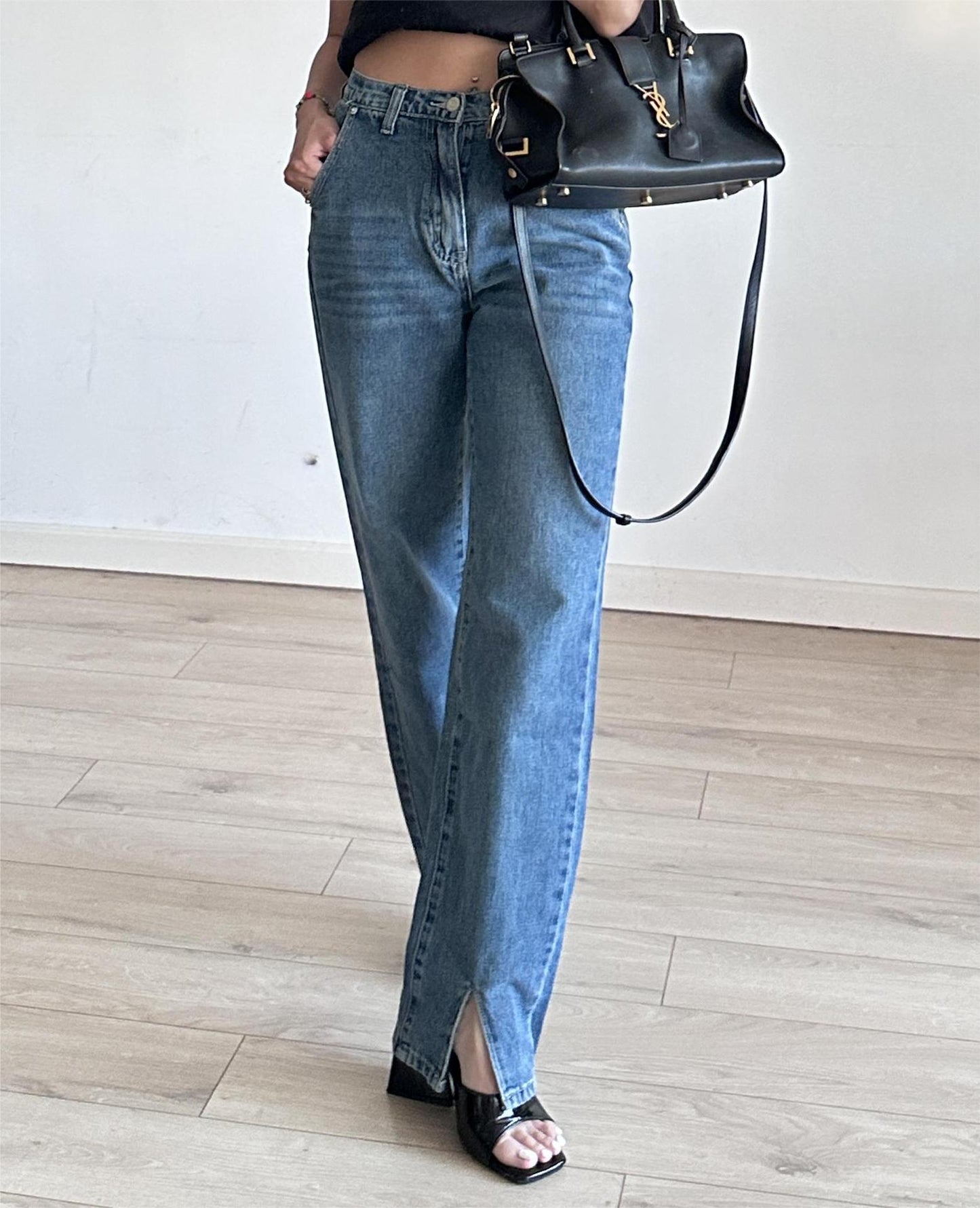 Sefina Front-Slit High-Waist Jeans
