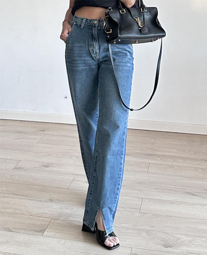 Sefina Front-Slit High-Waist Jeans