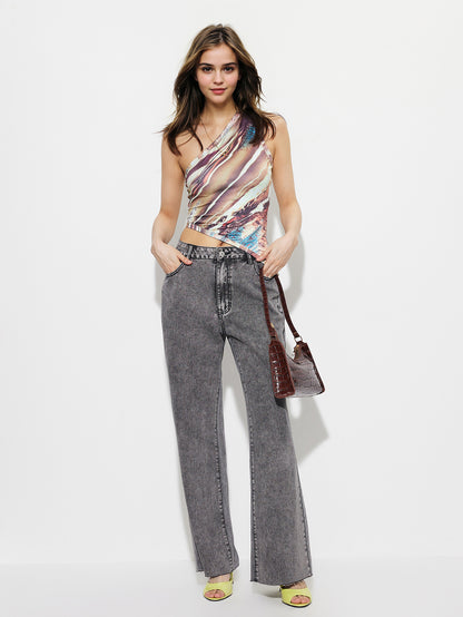 Nyara Straight Loose High-Waist Denim Trousers