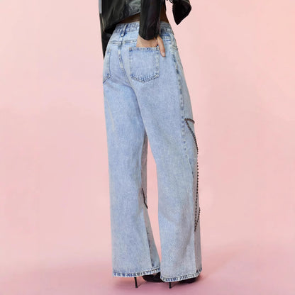 Zelina Loose Retro Beaded Jeans