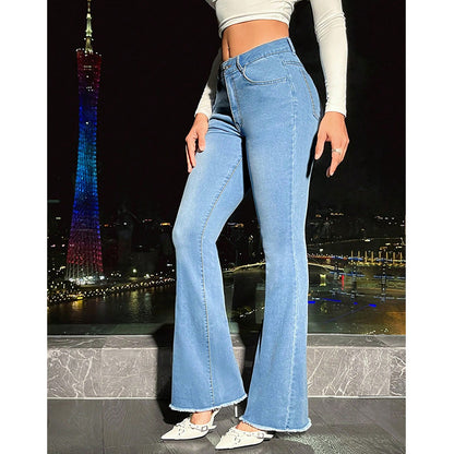 Pantalon en jean droit taille haute Zamira