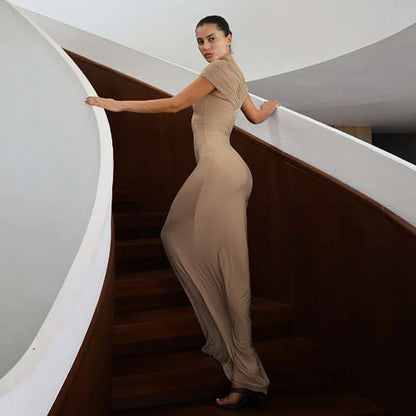 Imara Hollow-Out Pleated Turtleneck Dress