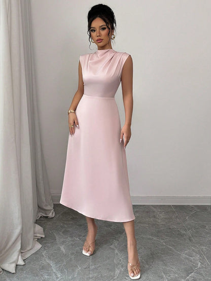 Amira Pleated Satin A-Line Dress