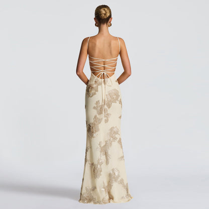 Robe longue Nyali dos nu à lacets