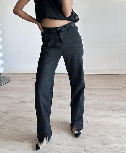 Sefina Front-Slit High-Waist Jeans