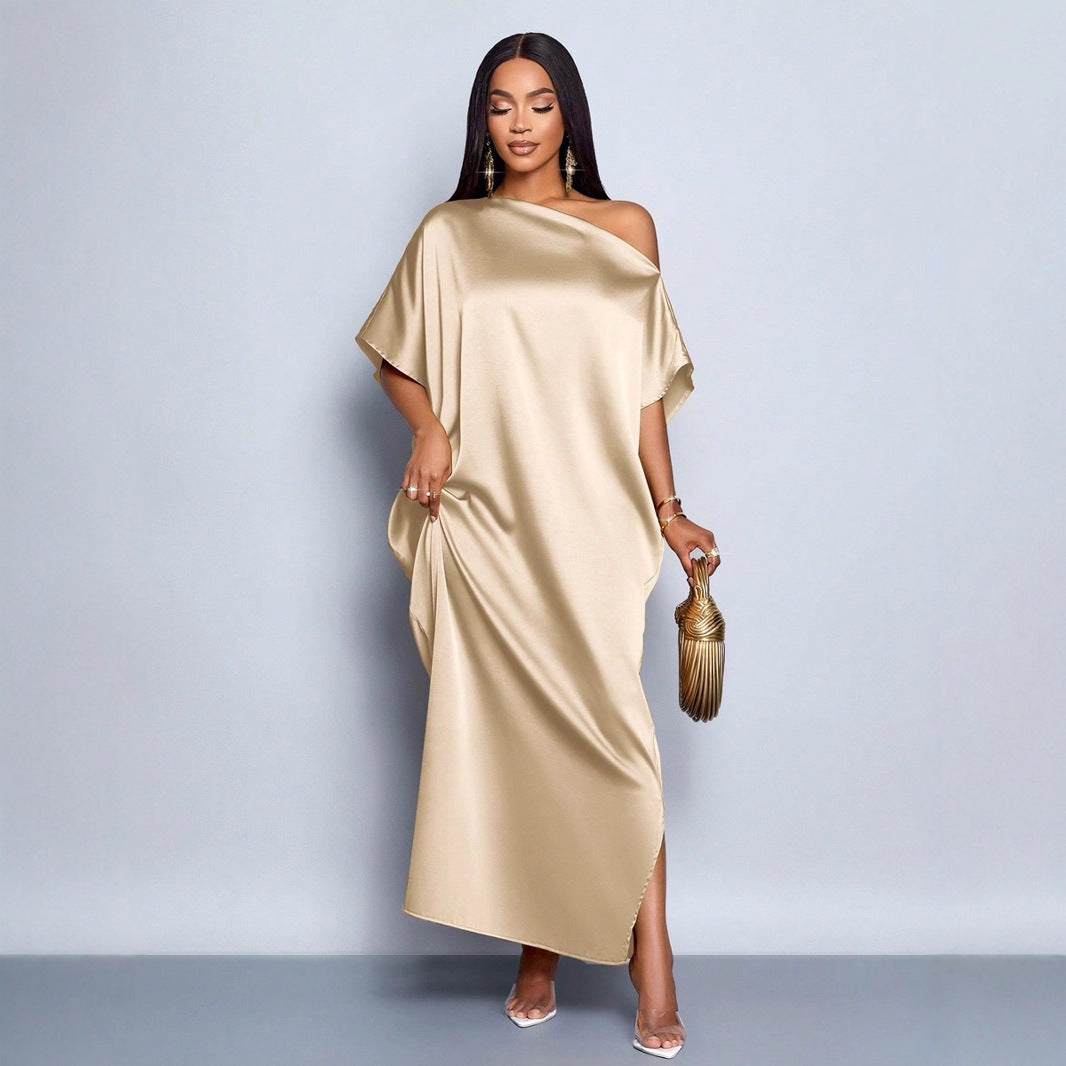 Adanna Golden Glow Satin Dress