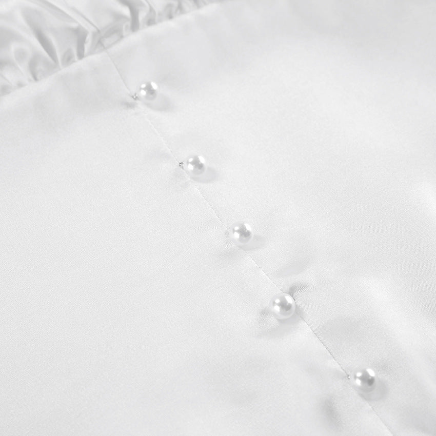 Adanna White Glow Satin Dress