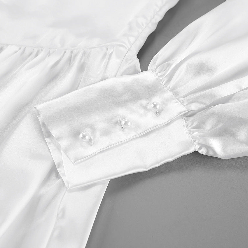 Adanna White Glow Satin Dress