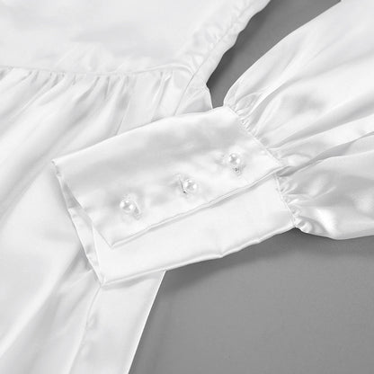 Adanna White Glow Satin Dress