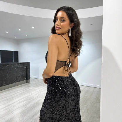 Robe longue à bretelles et sequins Nalika