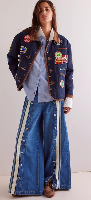 Pantalon en denim à jambes larges et color-block Zyara