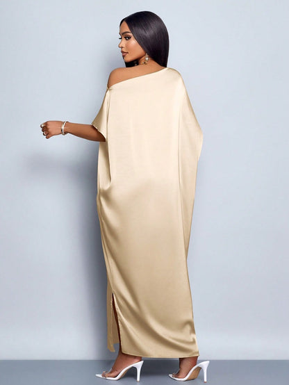Adanna Golden Glow Satin Dress