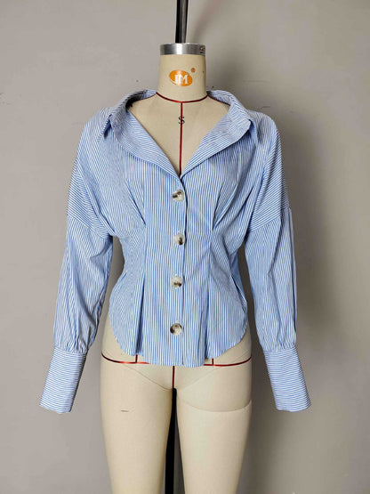 Sefira Striped Pleated Puff Shirt