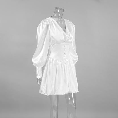 Adanna White Glow Satin Dress