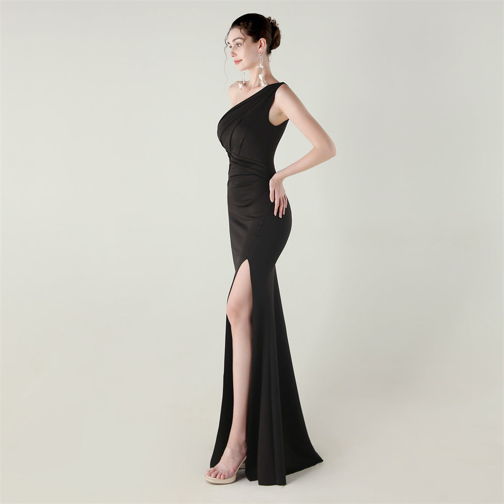 Zola One-Shoulder Satin Fishtail Gown