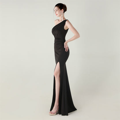 Zola One-Shoulder Satin Fishtail Gown