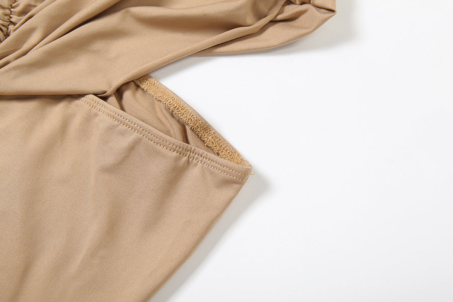 Imara Hollow-Out Pleated Turtleneck Dress