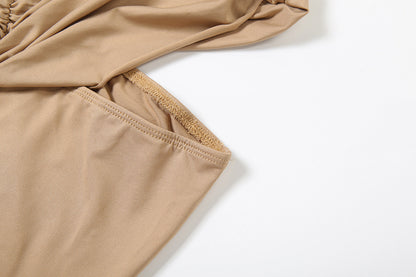 Imara Hollow-Out Pleated Turtleneck Dress