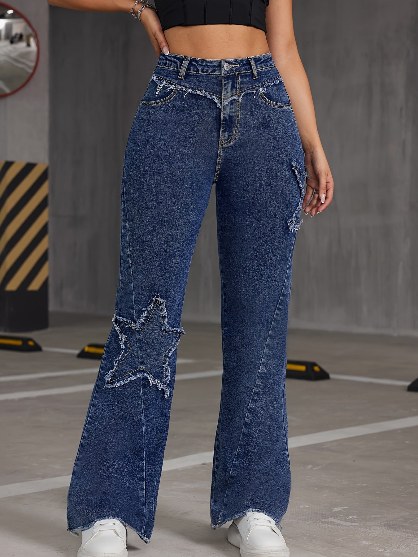 Pantalon en denim effiloché taille haute Ayola