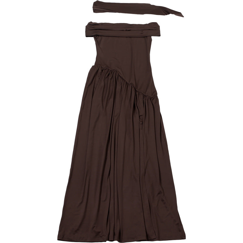 Robe Amira à col foulard fendue et dos nu