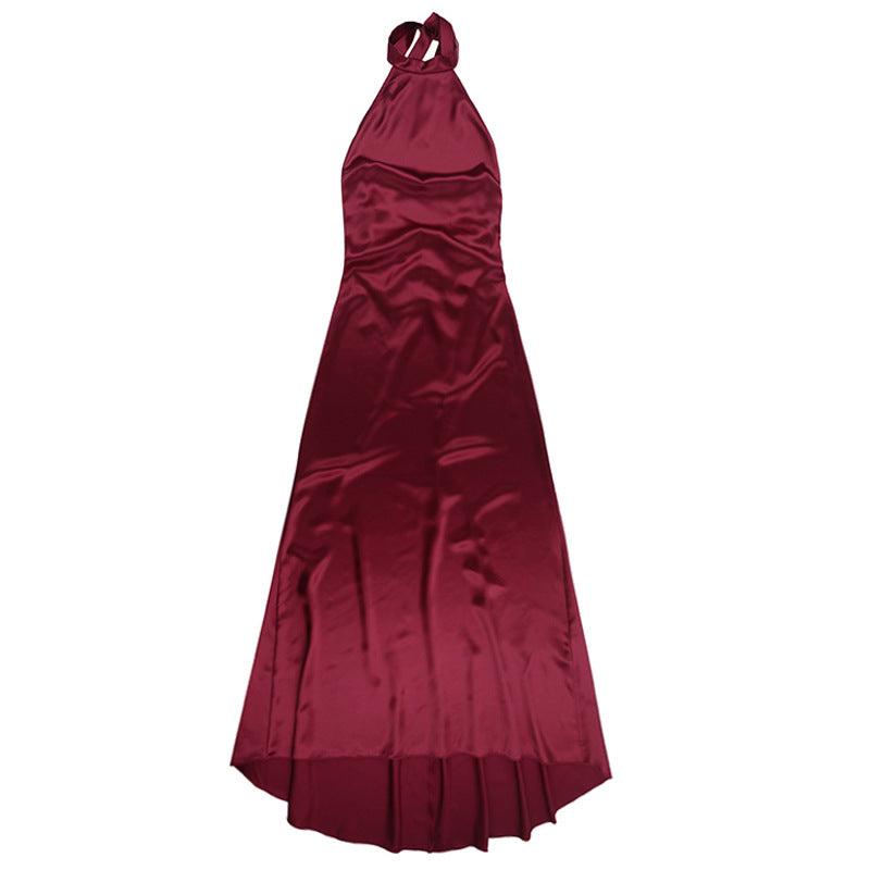 Zuri Backless Halter Satin Maxi Dress