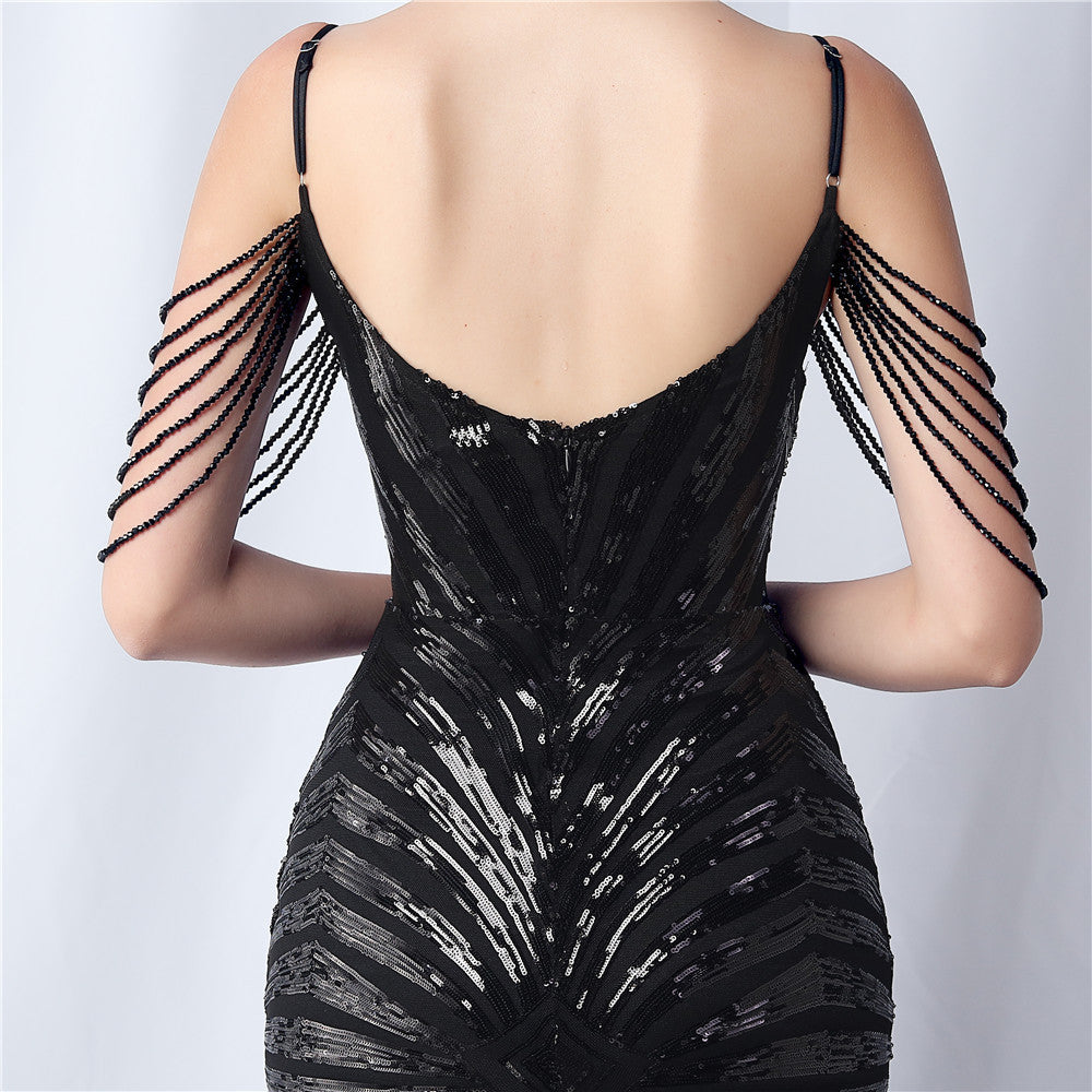 Zelina Beaded Sling Event Dress