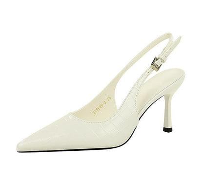 Pana Pattern Sexy Plaid Pointed Toe Shallow Mouth Ankle Strap Buckle Stiletto Heel Cocktail Women Shoes