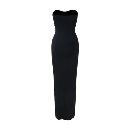 Women Clothing Elegant Chest Wrapped Pleated Three Dimensional Design High Sense Backless Maxi Dress Waist Tight