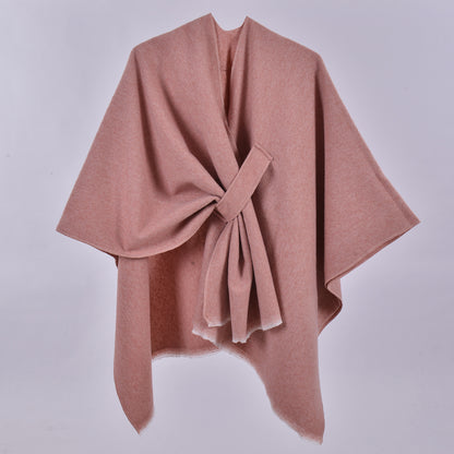 Solid Color Lace-up Shawl Pink