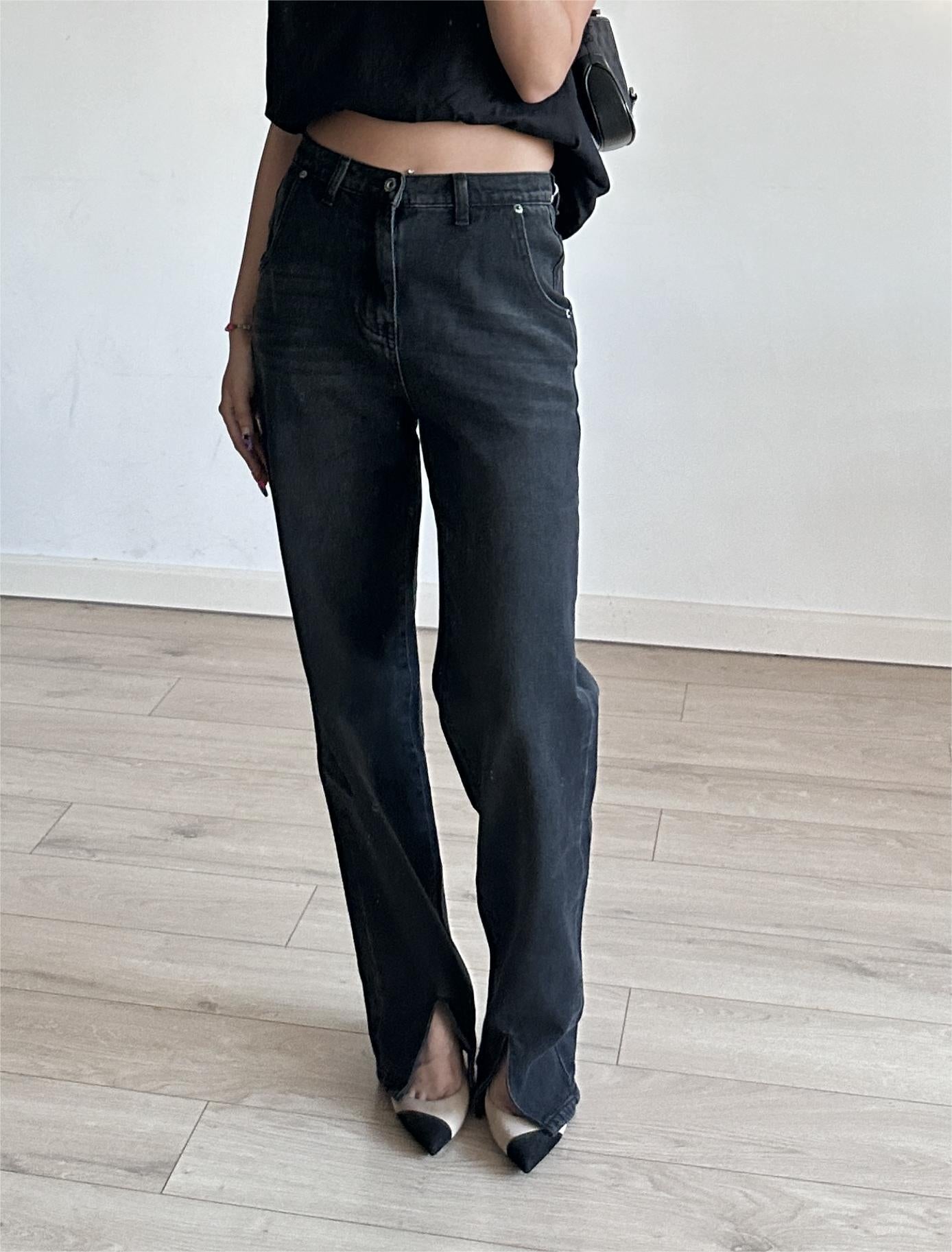 Sefina Front-Slit High-Waist Jeans