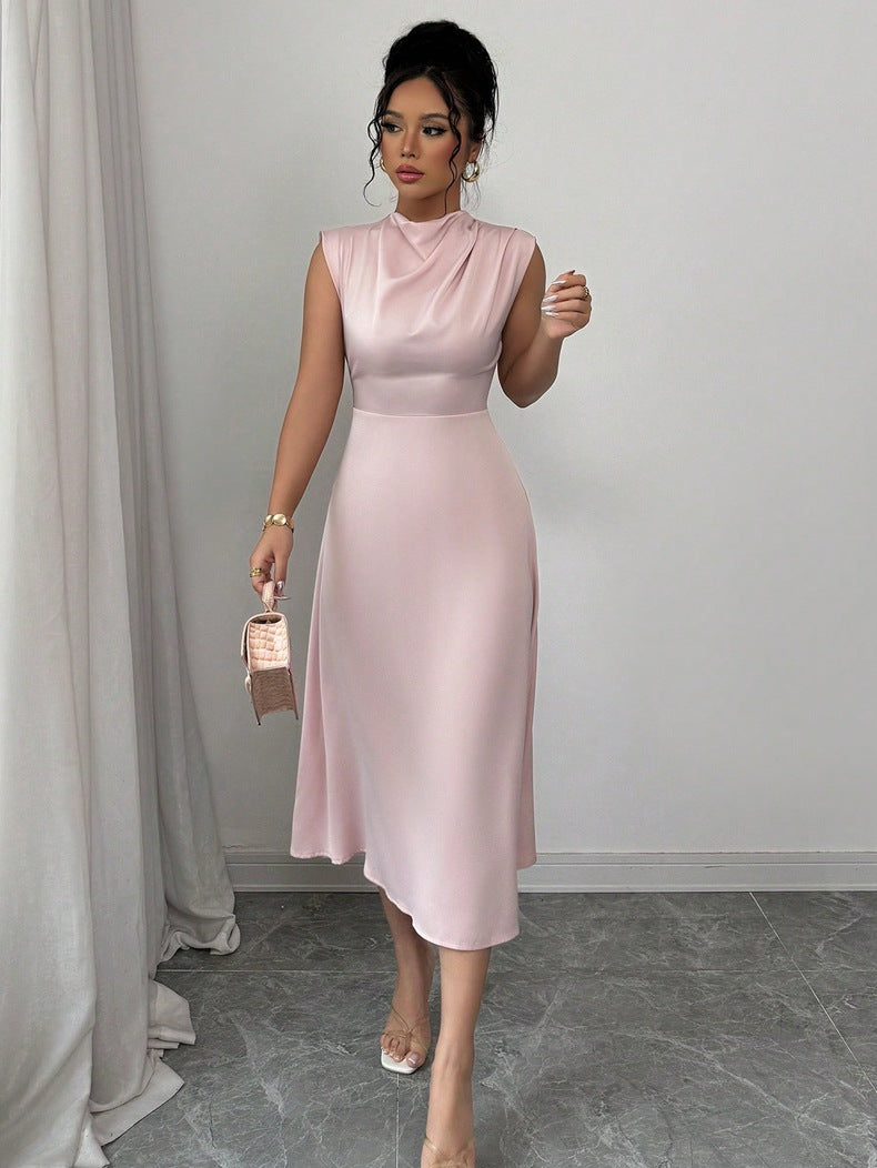 Amira Pleated Satin A-Line Dress