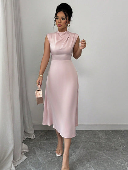 Amira Pleated Satin A-Line Dress