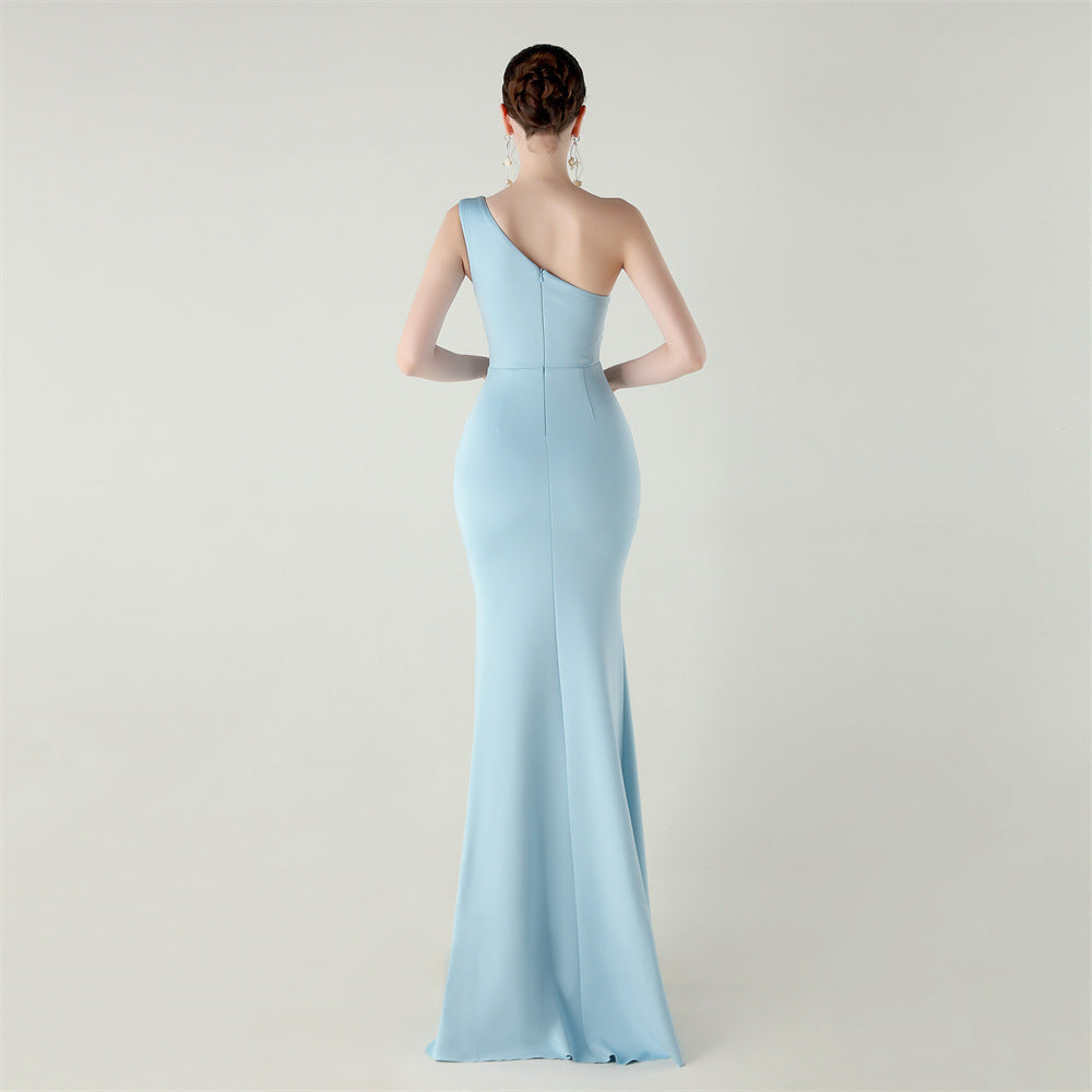 Zola One-Shoulder Satin Fishtail Gown