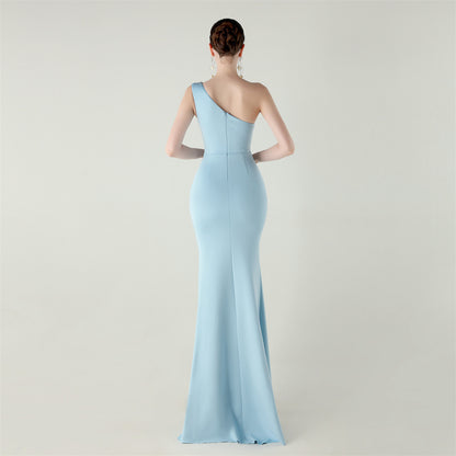 Zola One-Shoulder Satin Fishtail Gown