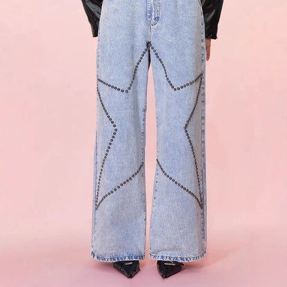 Zelina Loose Retro Beaded Jeans