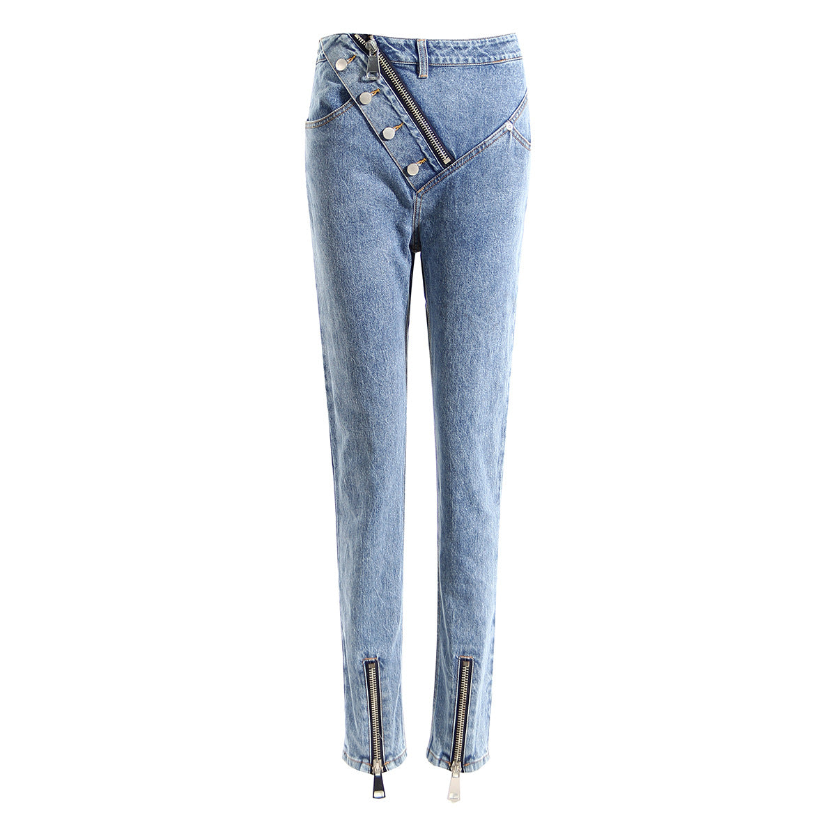 Jean slim taille haute Ayomi à fermeture éclair