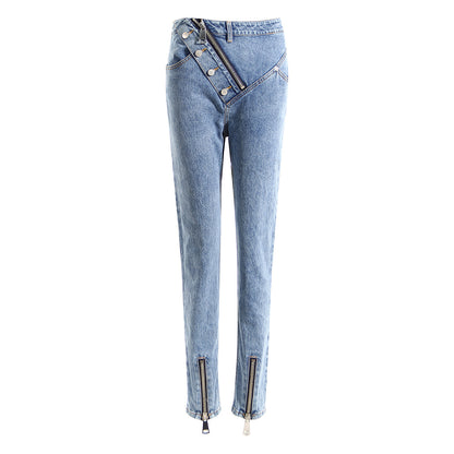 Jean slim taille haute Ayomi à fermeture éclair