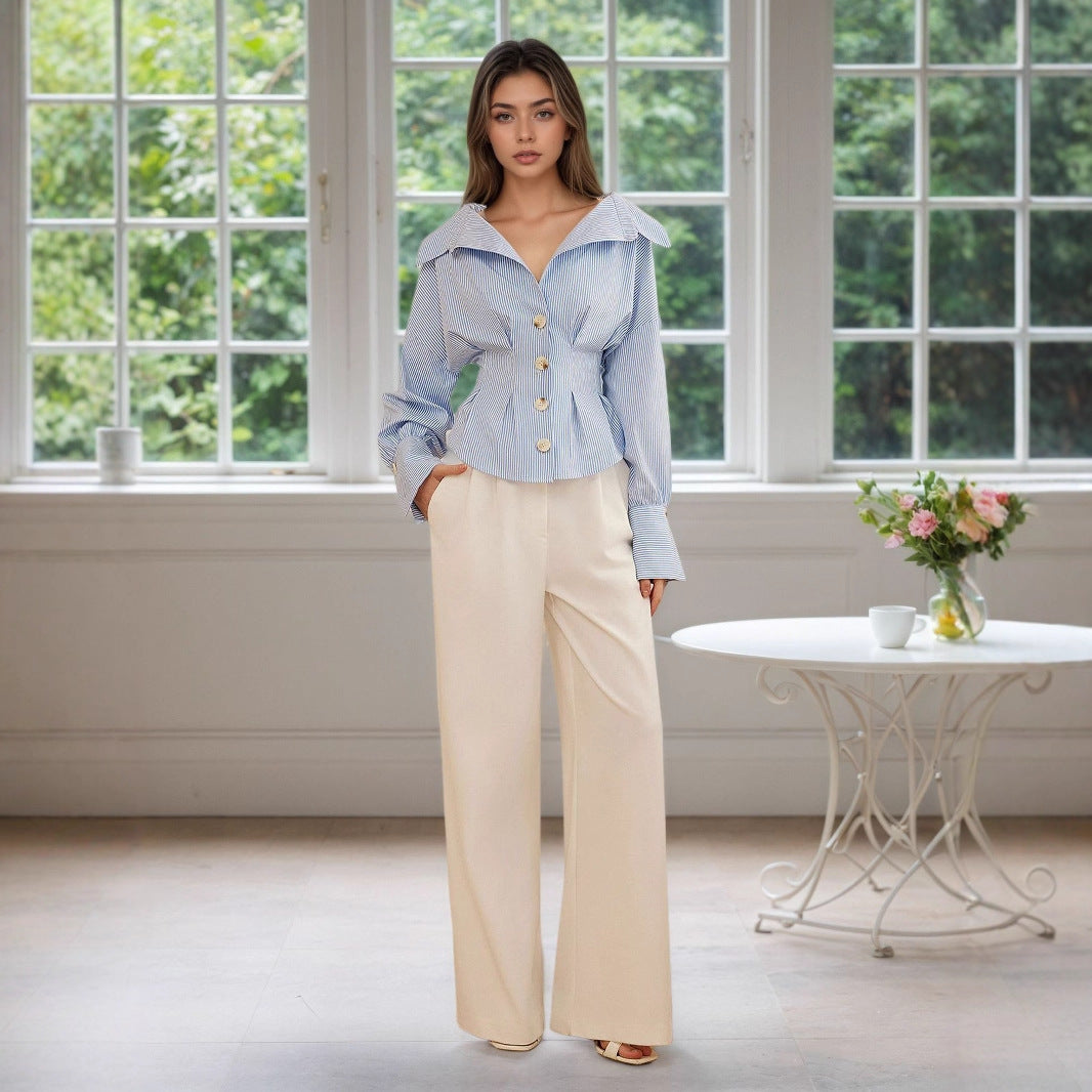 Sefira Striped Pleated Puff Shirt