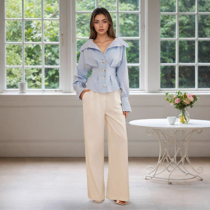 Sefira Striped Pleated Puff Shirt