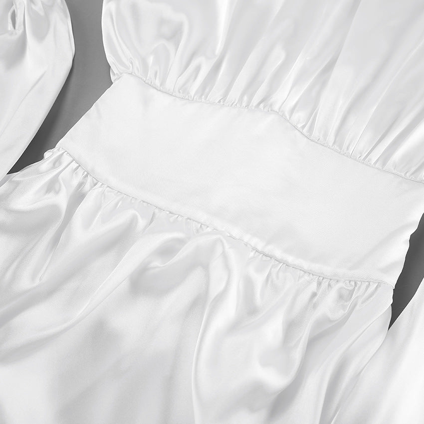 Adanna White Glow Satin Dress