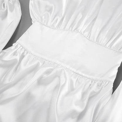 Adanna White Glow Satin Dress