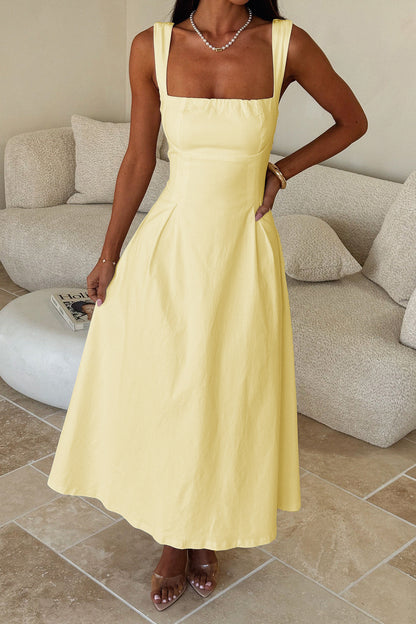 Office Vacation Waist Trimming Spaghetti Straps Dress Women Clothing Summer Independent