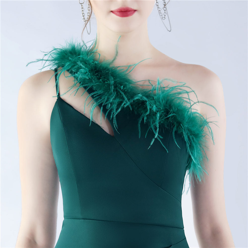 Zalika Ostrich Feather Satin Evening Dress