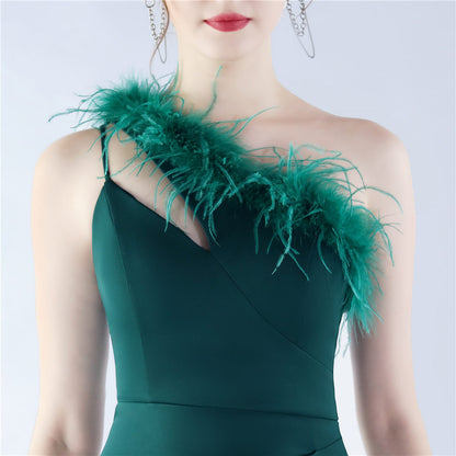 Zalika Ostrich Feather Satin Evening Dress